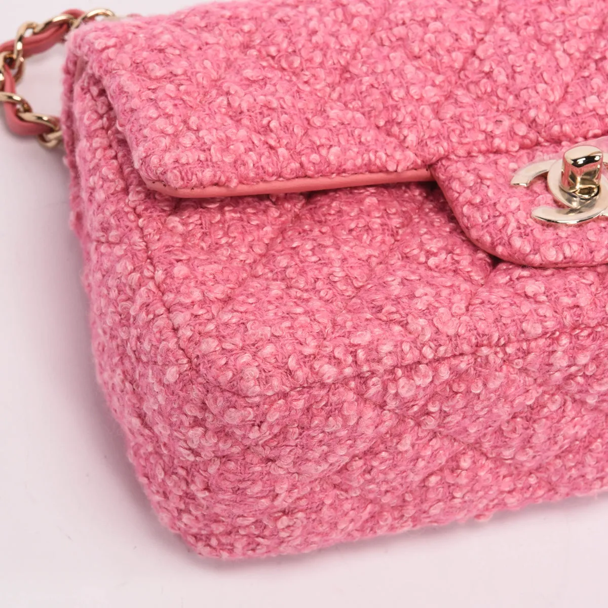 Chanel Pink Boucle Tweed Mini Rectangular Flap Bag