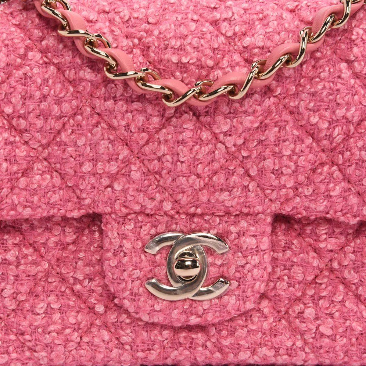 Chanel Pink Boucle Tweed Mini Rectangular Flap Bag