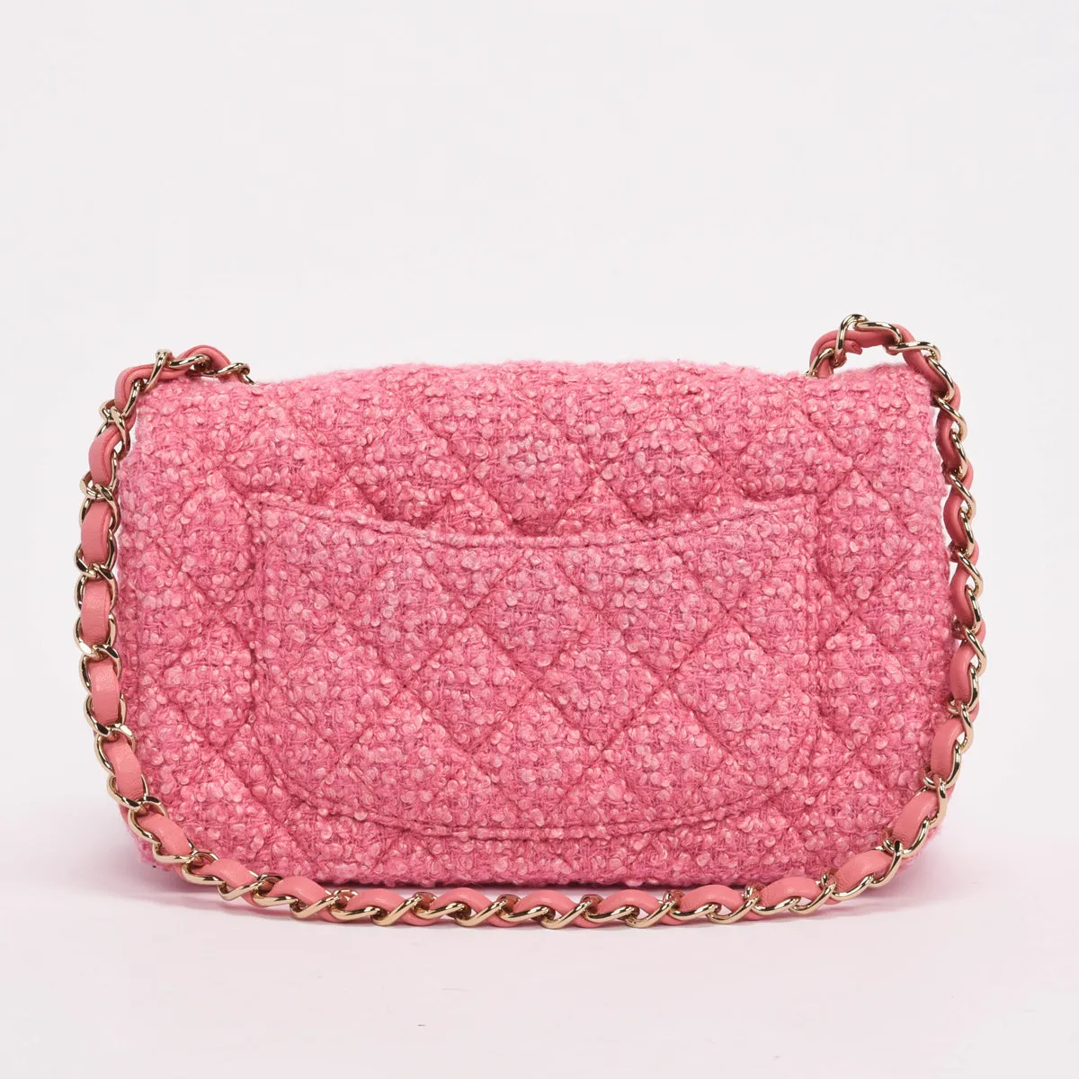 Chanel Pink Boucle Tweed Mini Rectangular Flap Bag