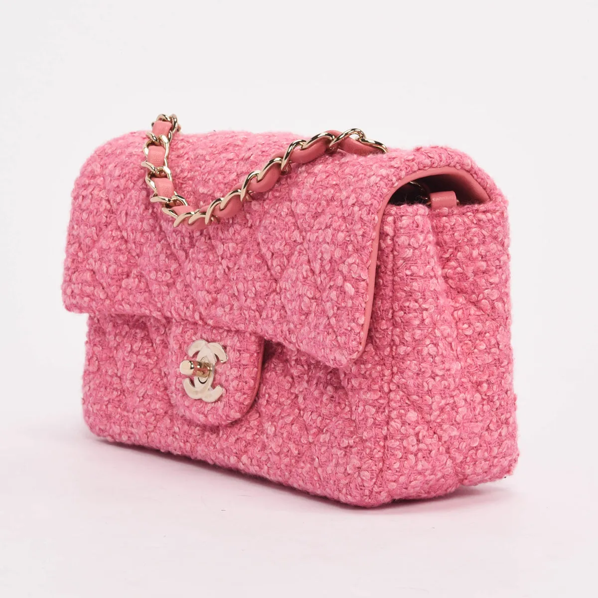 Chanel Pink Boucle Tweed Mini Rectangular Flap Bag