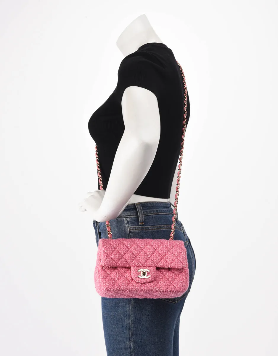 Chanel Pink Boucle Tweed Mini Rectangular Flap Bag