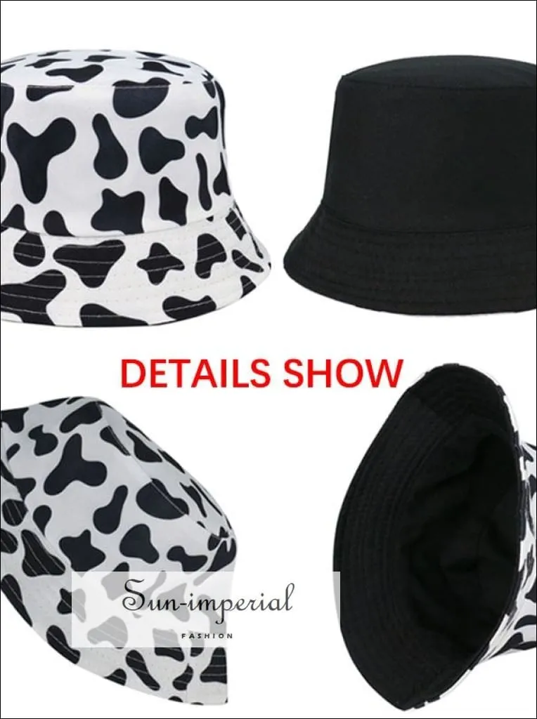 Dollar Print Reversible Black White Cow Pattern Women Bucket Hat