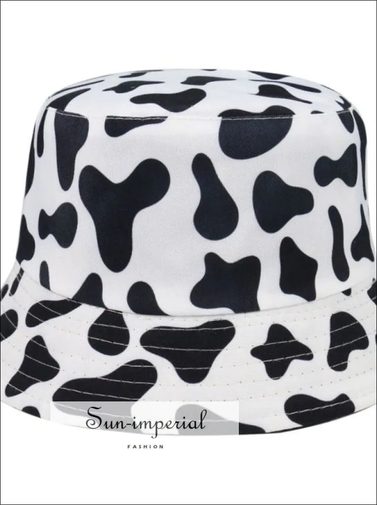 Dollar Print Reversible Black White Cow Pattern Women Bucket Hat