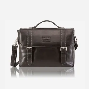 Double Buckle Laptop Briefcase, Black