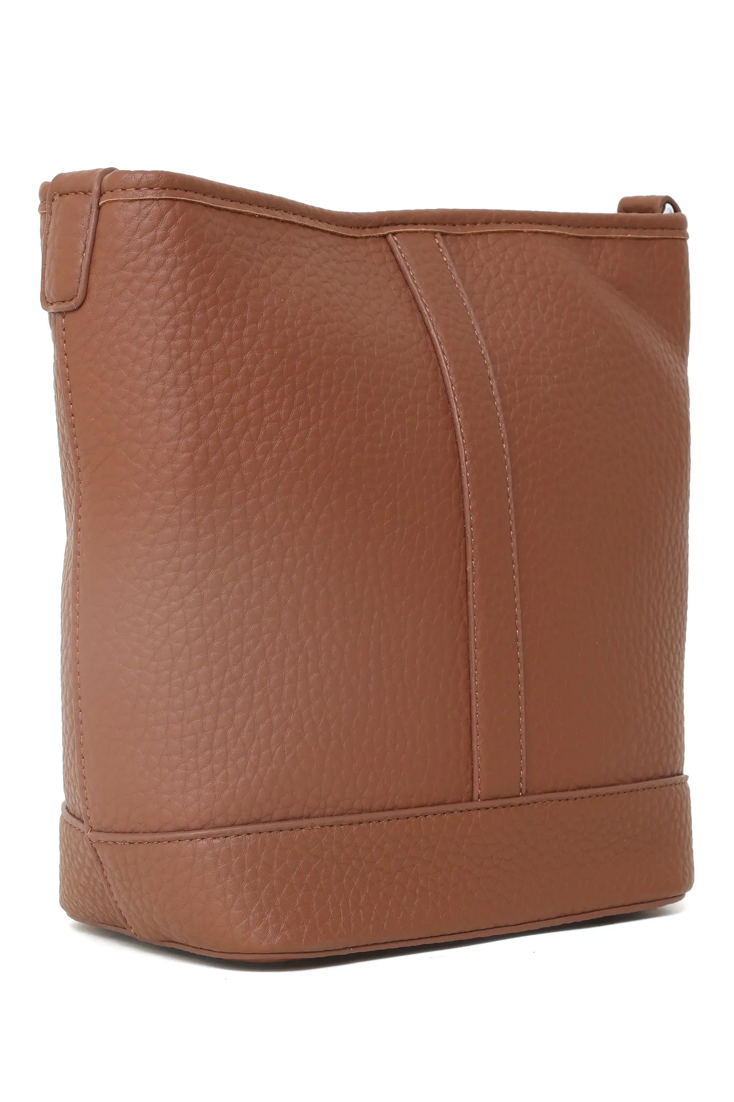 FAUX LEATHER BAG-BROWN