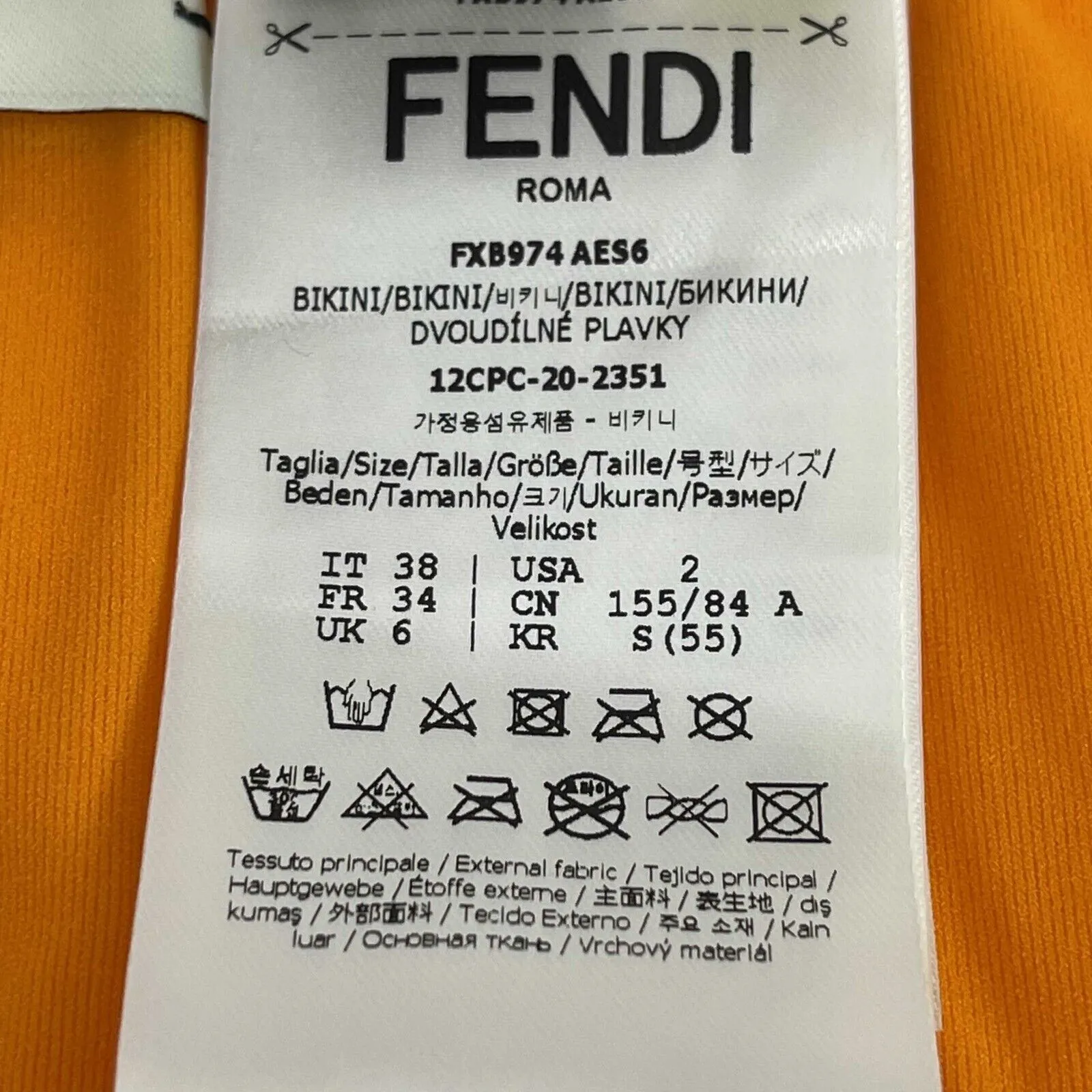 Fendi - Excellent - Orange FF Logo Triangle Bikini 38 US 6