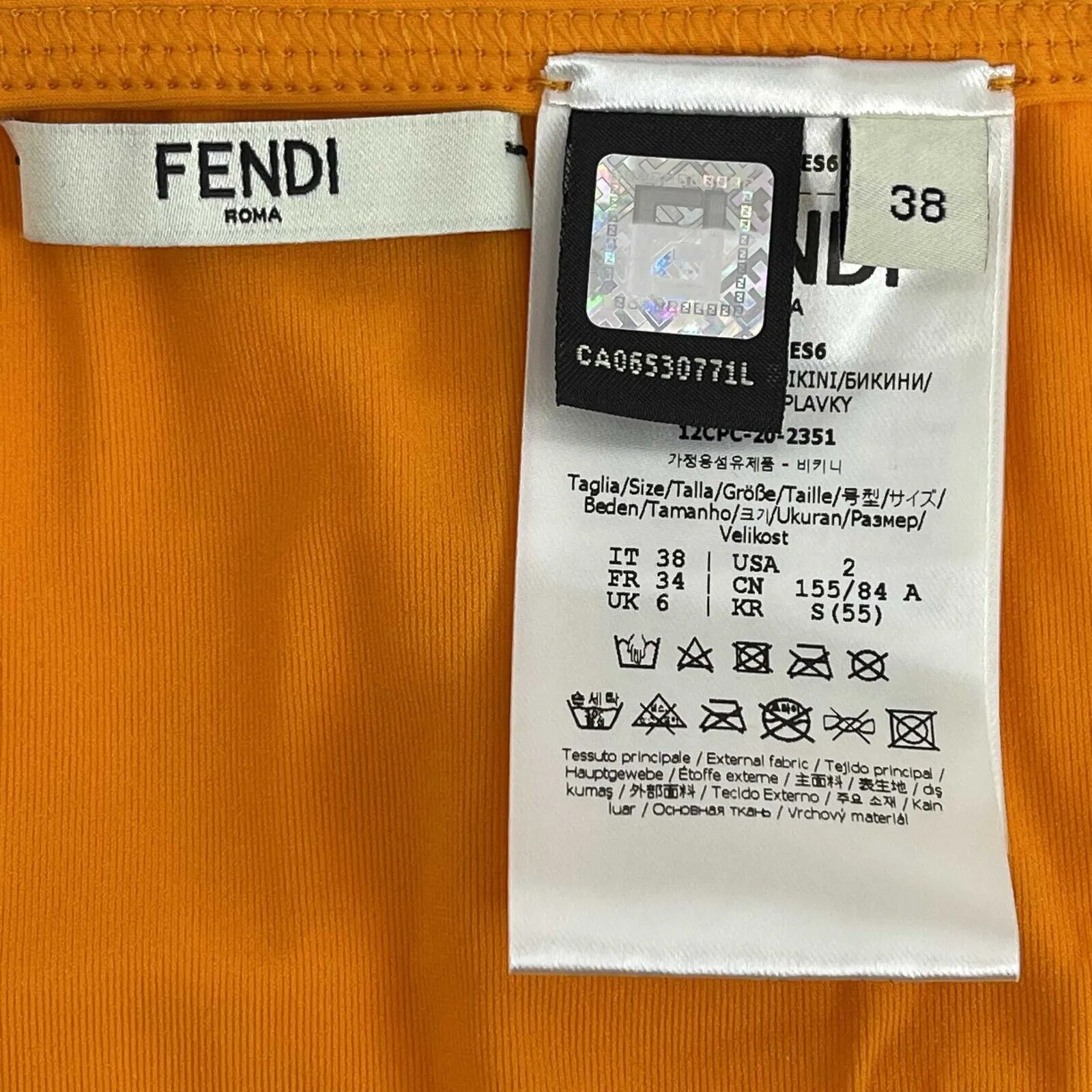 Fendi - Excellent - Orange FF Logo Triangle Bikini 38 US 6