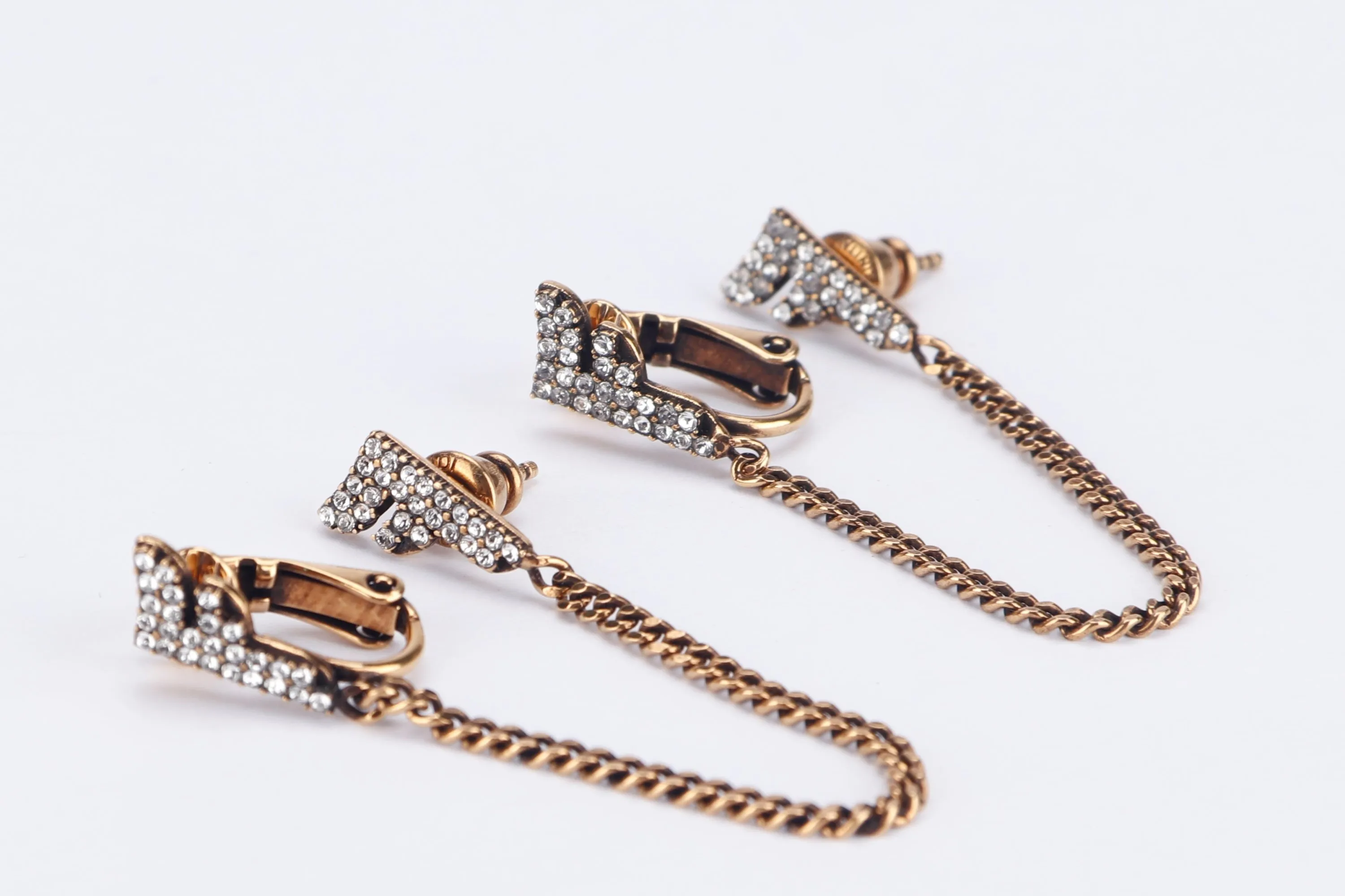 FENDI FF DROP EARRING WITH CLIP AND PIERCE, WITH BOX