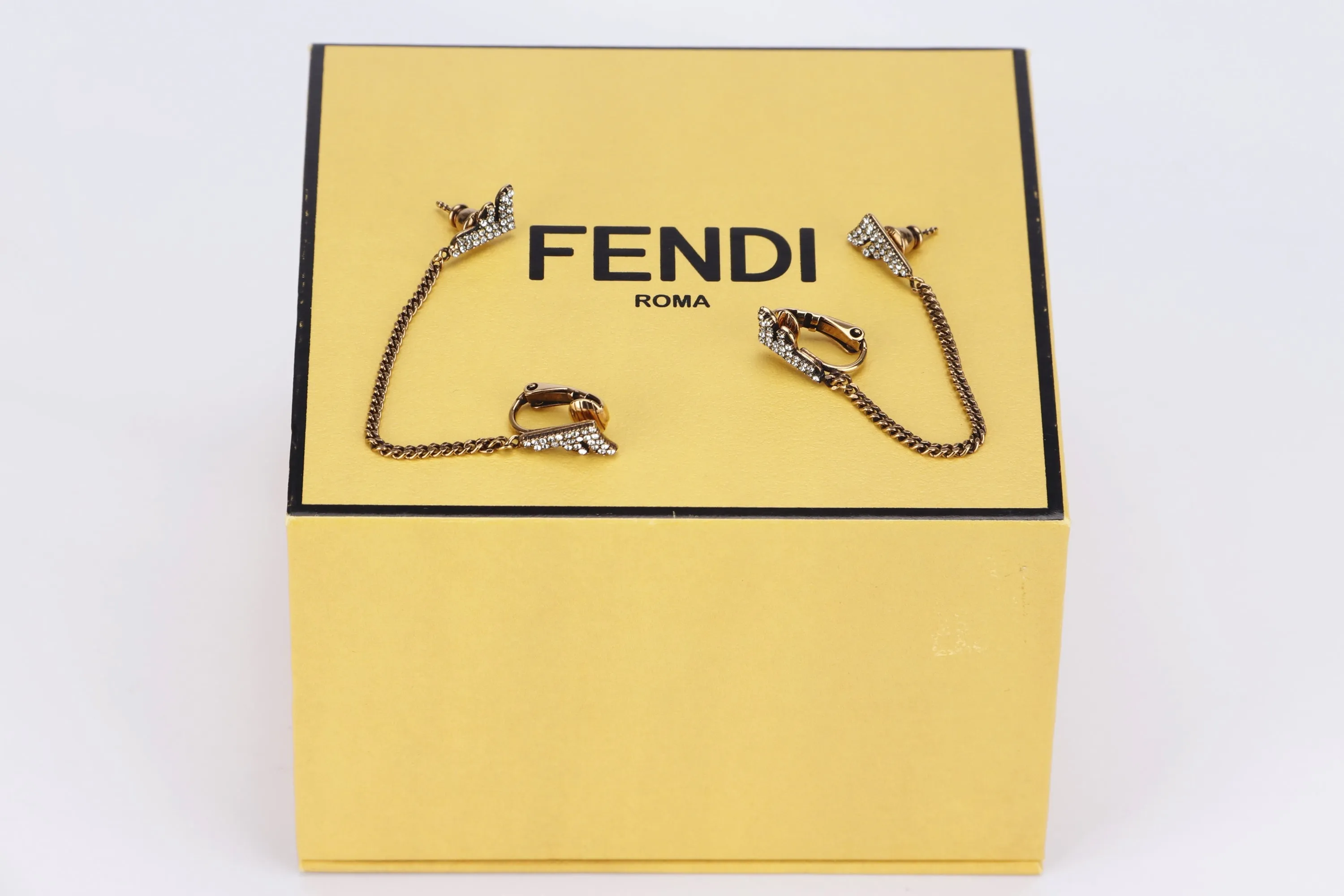 FENDI FF DROP EARRING WITH CLIP AND PIERCE, WITH BOX