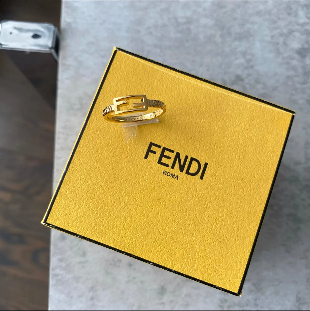 Fendi Goldtone Metal Baguette Ring 2023 - USA 7.25