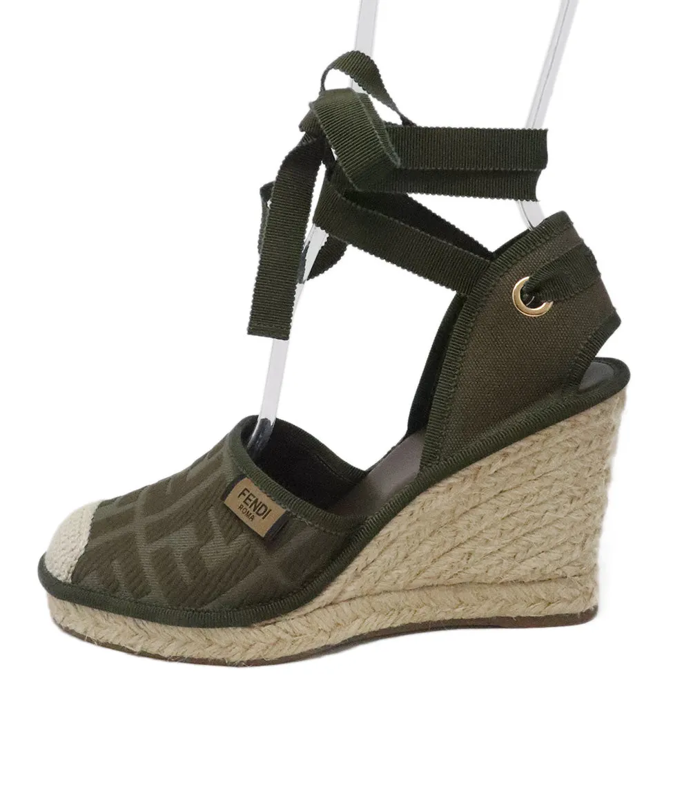 Fendi Green Canvas Espadrilles Wedges sz 6