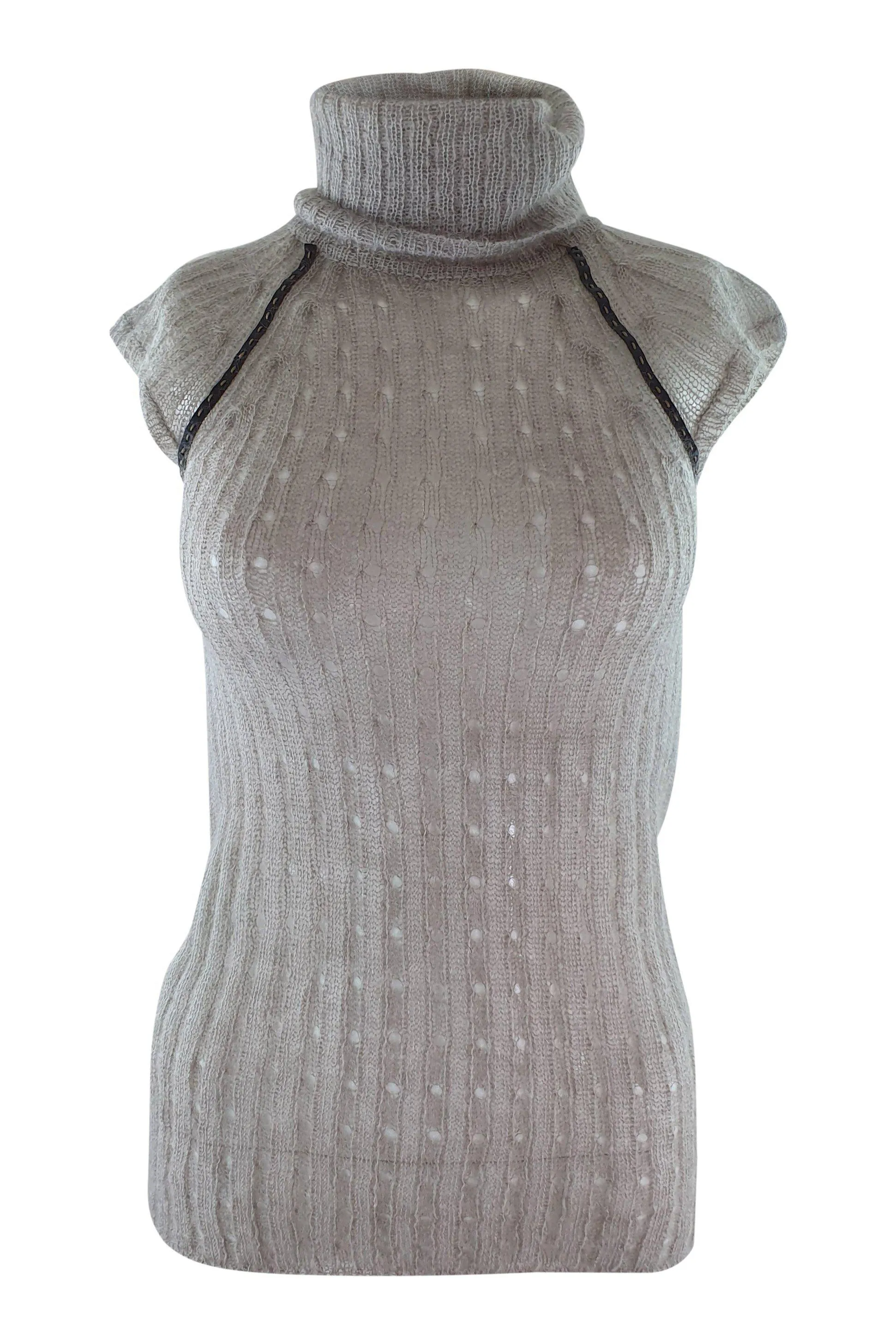 FENDI Grey Mohair and Leather Cap Sleeved Pullover (IT 40)