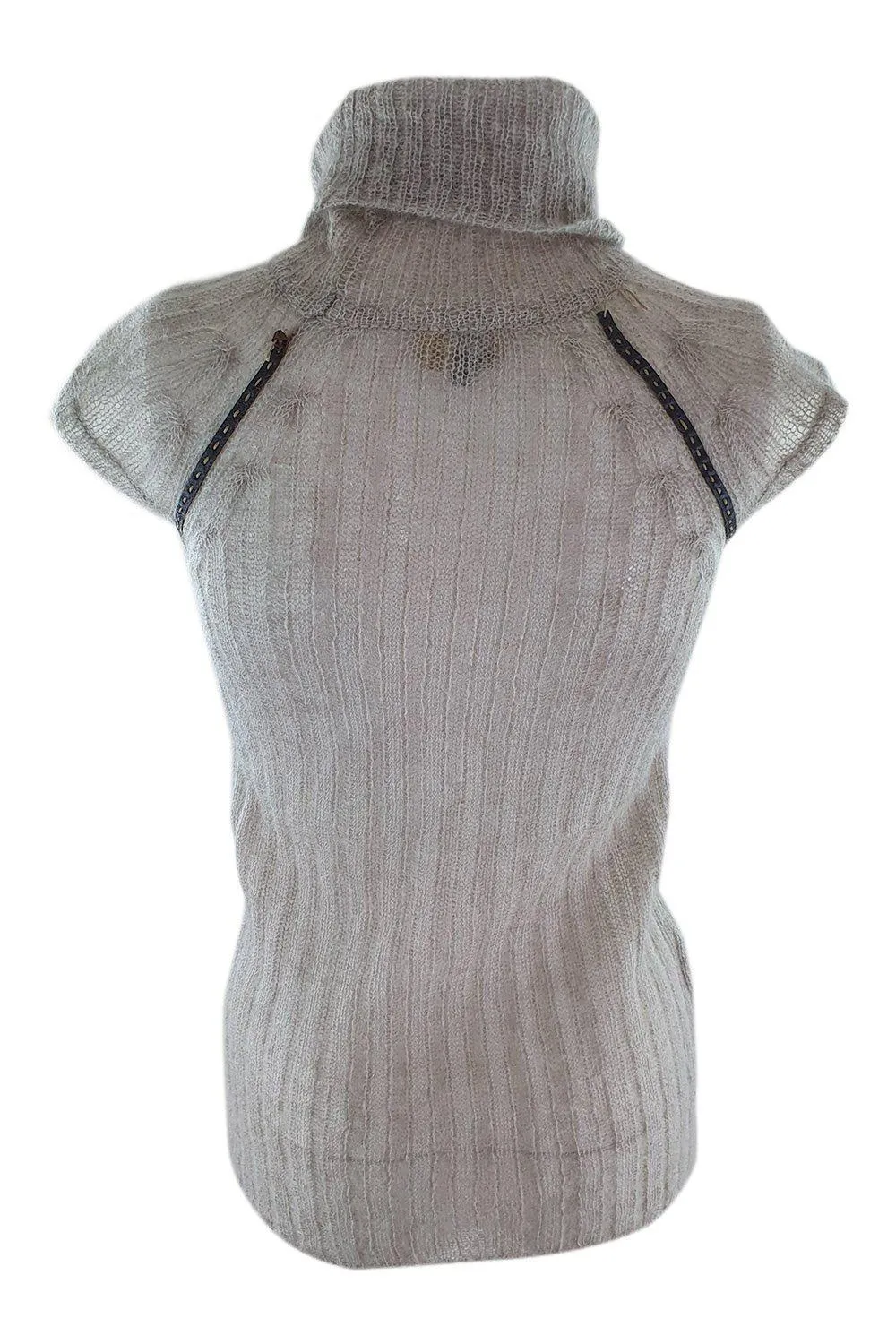 FENDI Grey Mohair and Leather Cap Sleeved Pullover (IT 40)