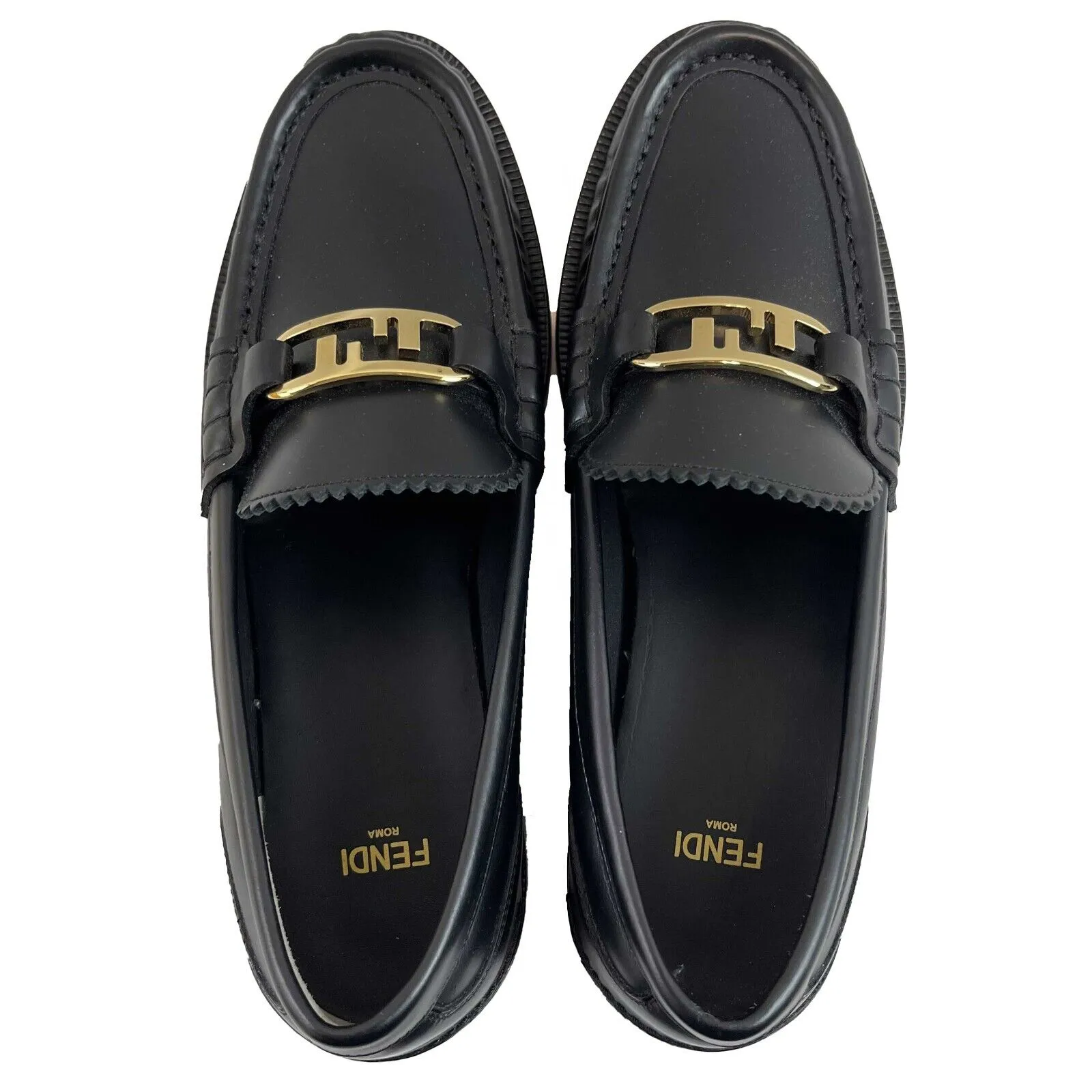 Fendi O'Lock Loafers Black 38 US 8 Women New With Box