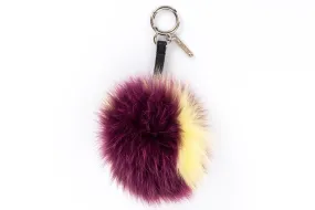 Fendi Pom Pom Purple X Yellow Bag Charm, Silver Hardware, no Dust Cover & Box