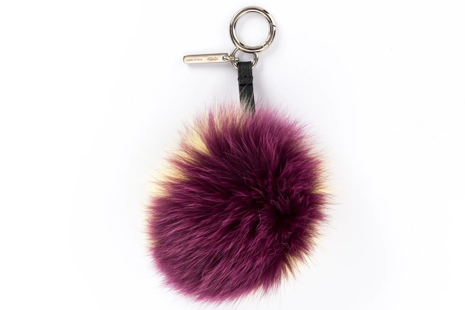 Fendi Pom Pom Purple X Yellow Bag Charm, Silver Hardware, no Dust Cover & Box