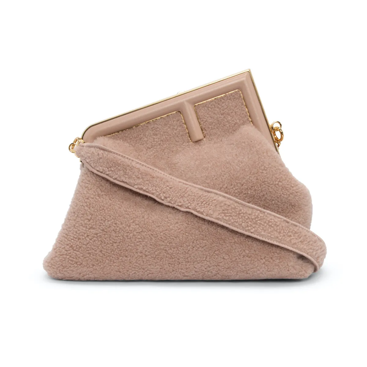 Fendi Rosa Plaster Shearling Medium Fendi First Clutch