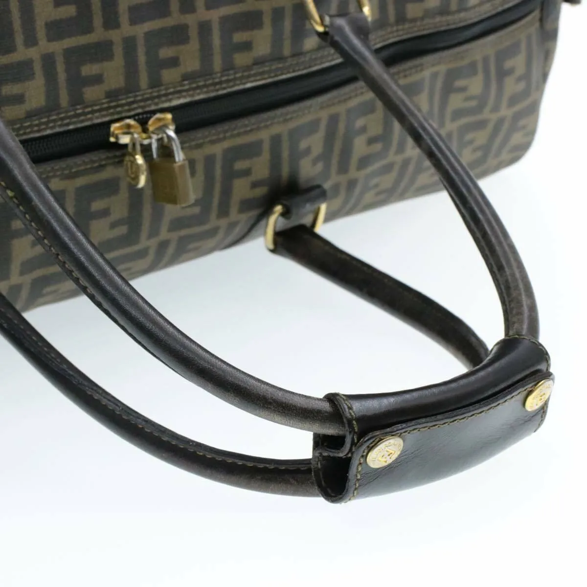 FENDI Zucca Canvas Boston Bag Brown Black