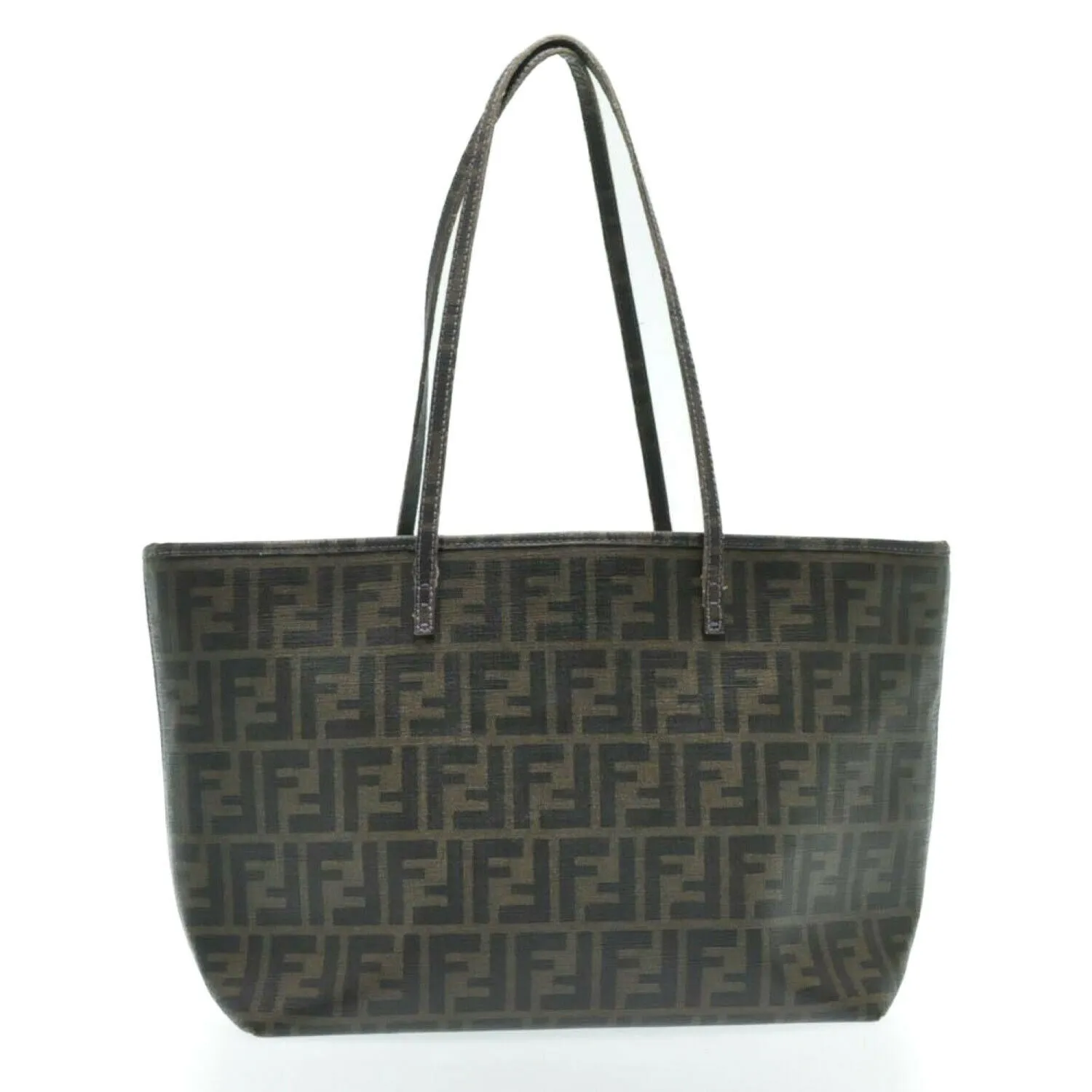 FENDI Zucca Canvas Tote Bag Brown Black PVC Leather