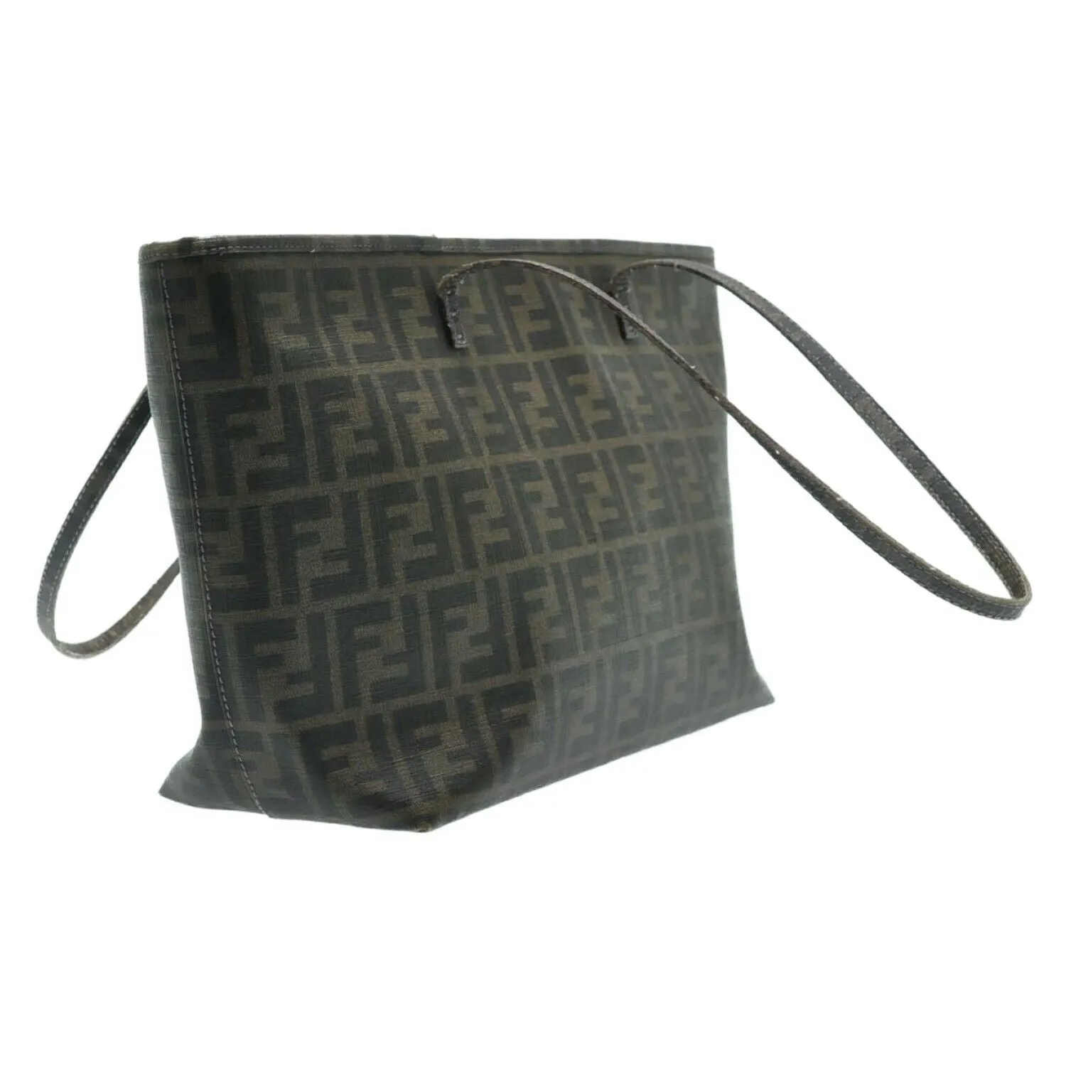 FENDI Zucca Canvas Tote Bag Brown Black PVC Leather