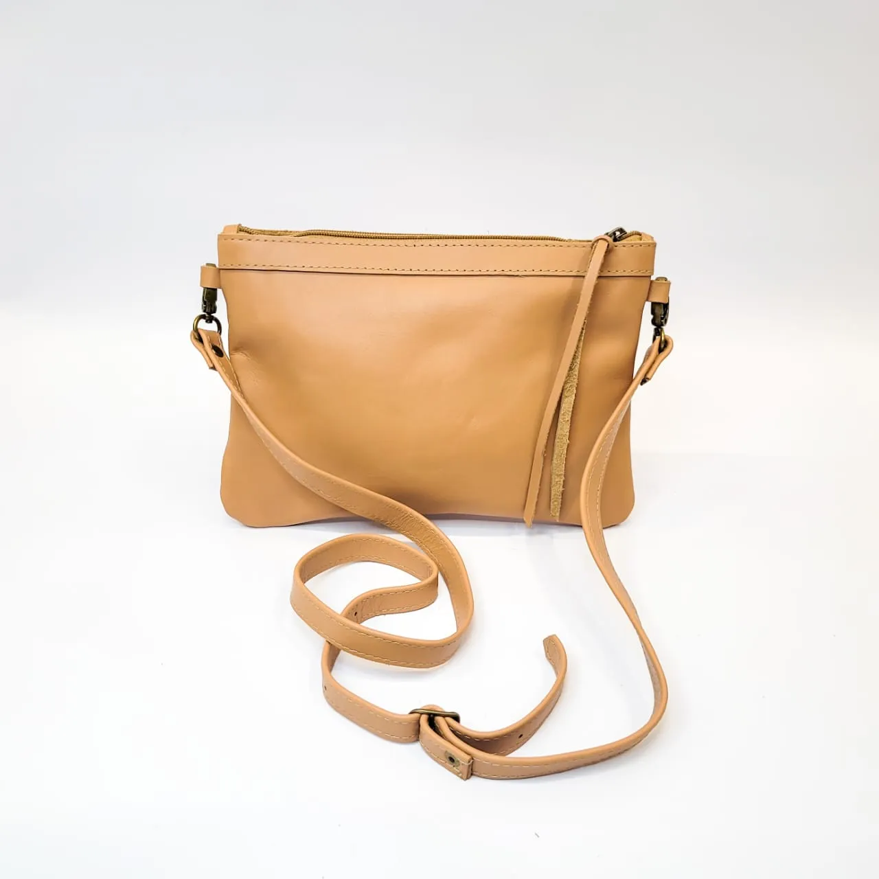 Gia leather dark nude messenger bag