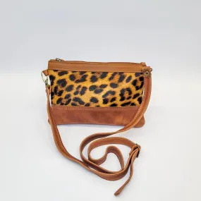 Gia leather tan/leopard print small messenger bag