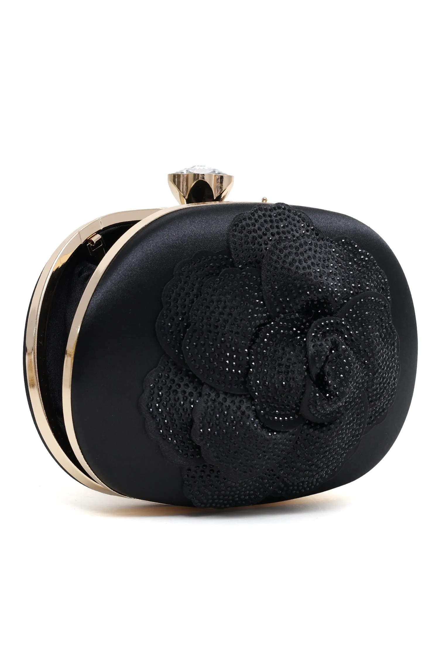 GLAM ENCRUSTED ROSE CLUTCH-BLACK