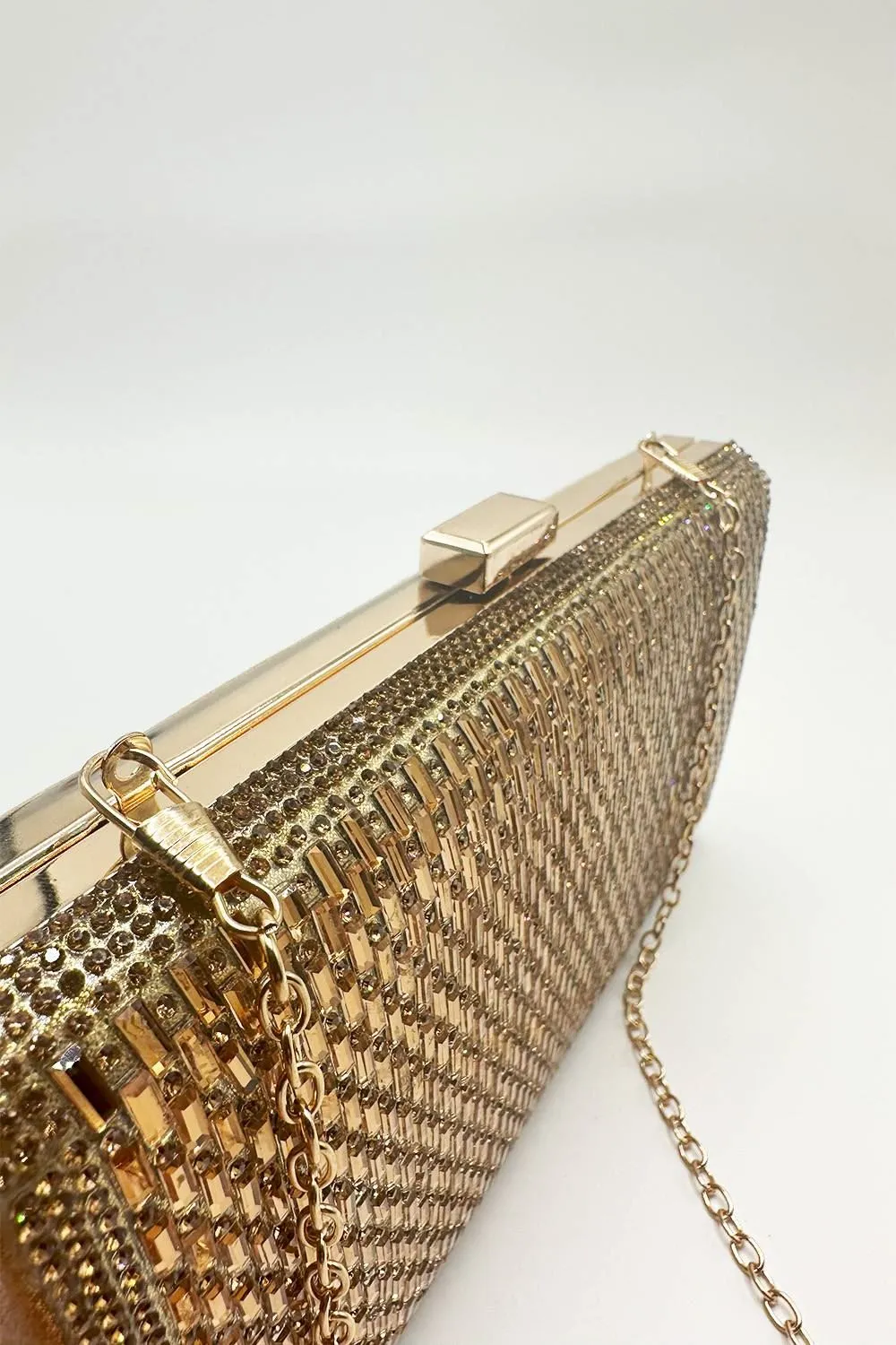 Goya Diamante Embellished Rectangle Clutch Bag in Gold