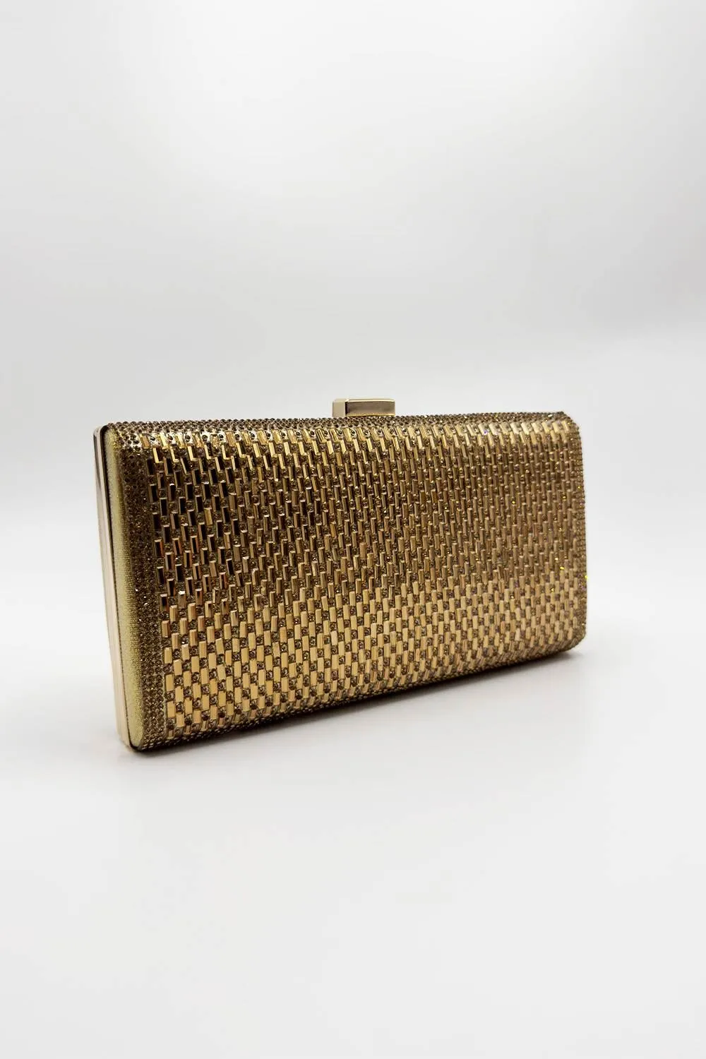 Goya Diamante Embellished Rectangle Clutch Bag in Gold