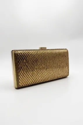 Goya Diamante Embellished Rectangle Clutch Bag in Gold