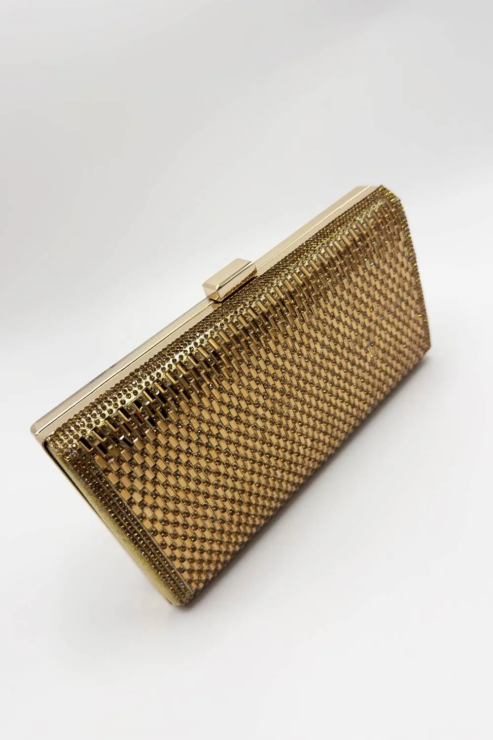 Goya Diamante Embellished Rectangle Clutch Bag in Gold