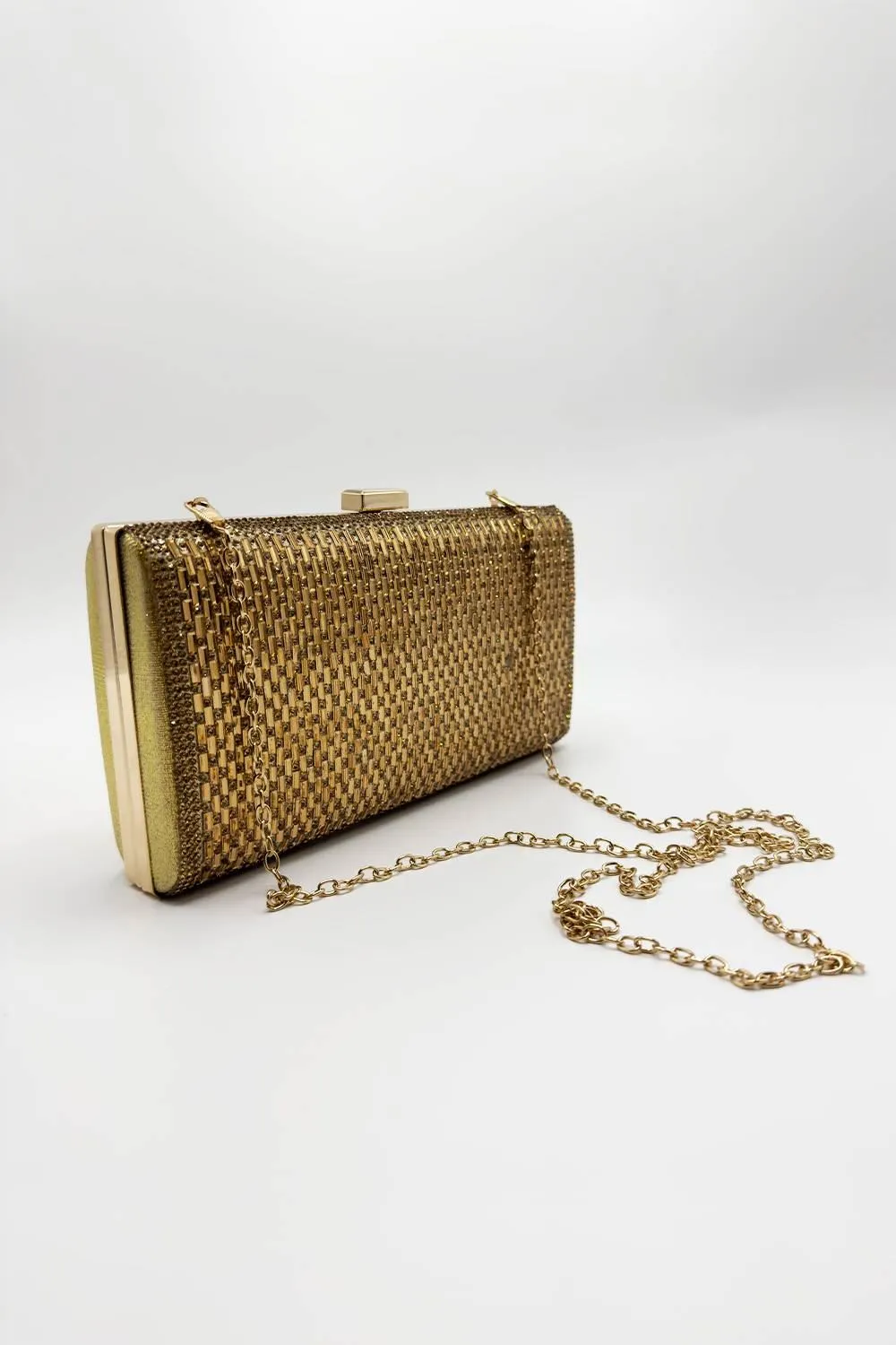 Goya Diamante Embellished Rectangle Clutch Bag in Gold