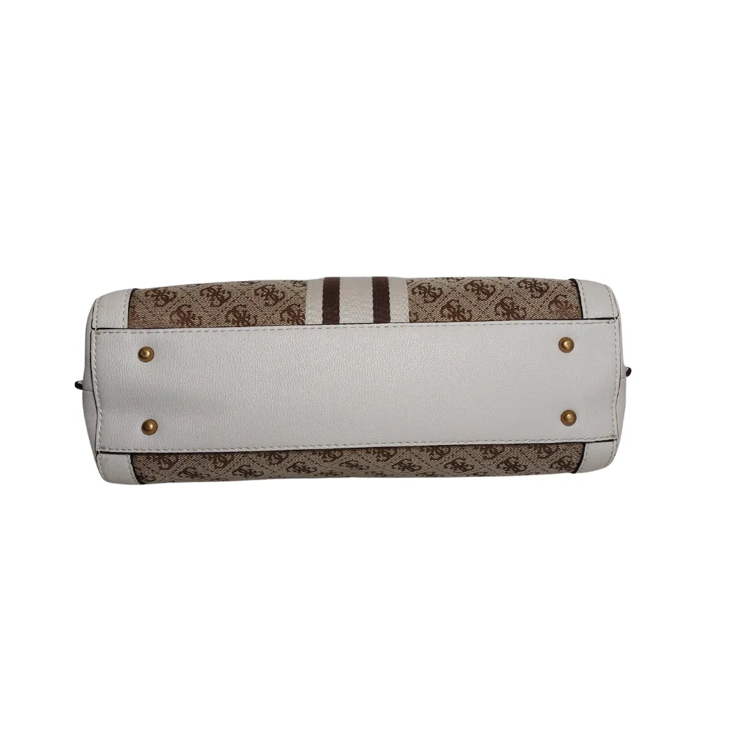 Guess Beige and White Monogram Katey Jacquard Satchel | Gently Used |