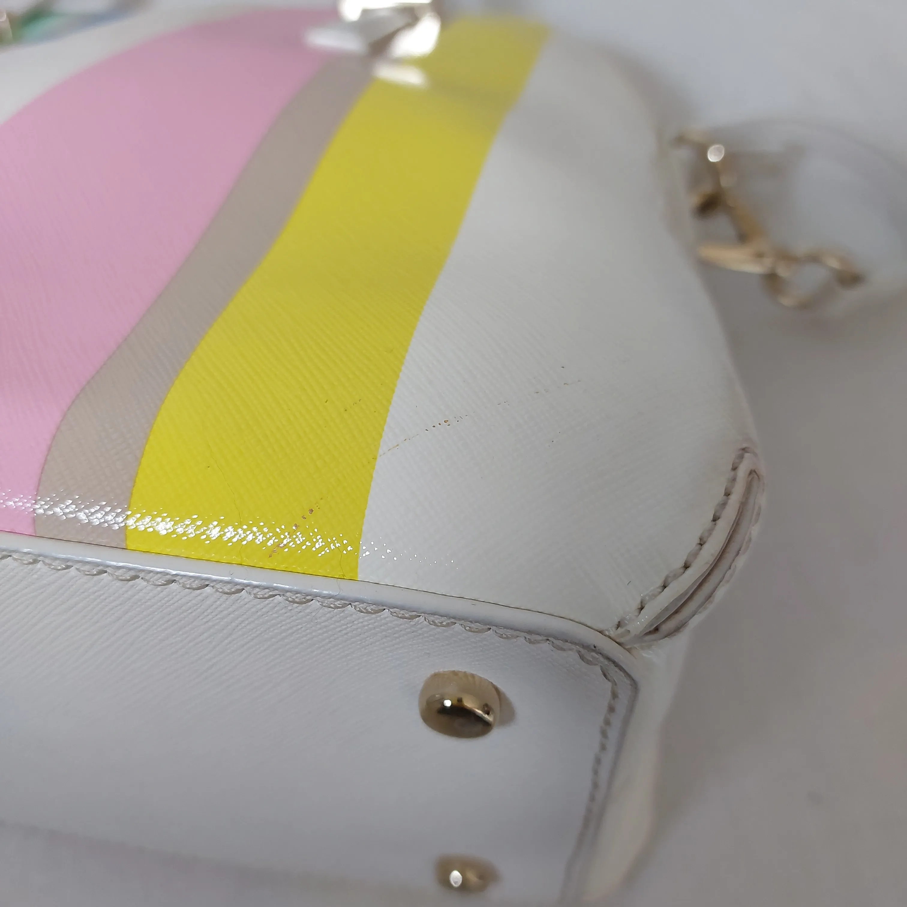 Kate Spade White Multicolour Striped Satchel | Pre Loved |