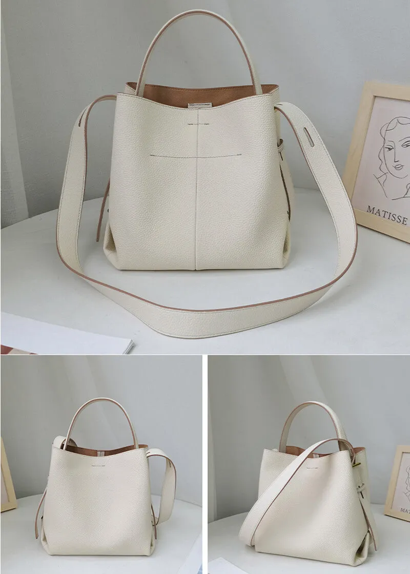 Leather Top Handle Shoulder Bucket Bag