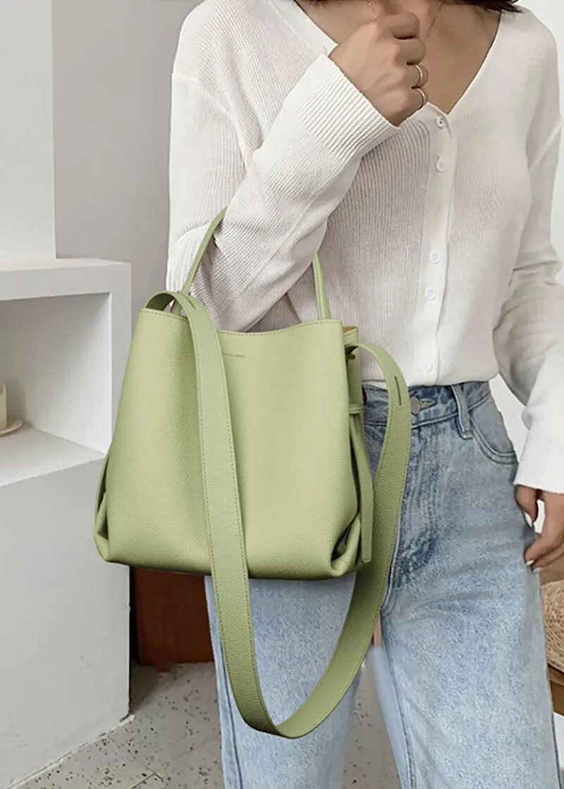 Leather Top Handle Shoulder Bucket Bag