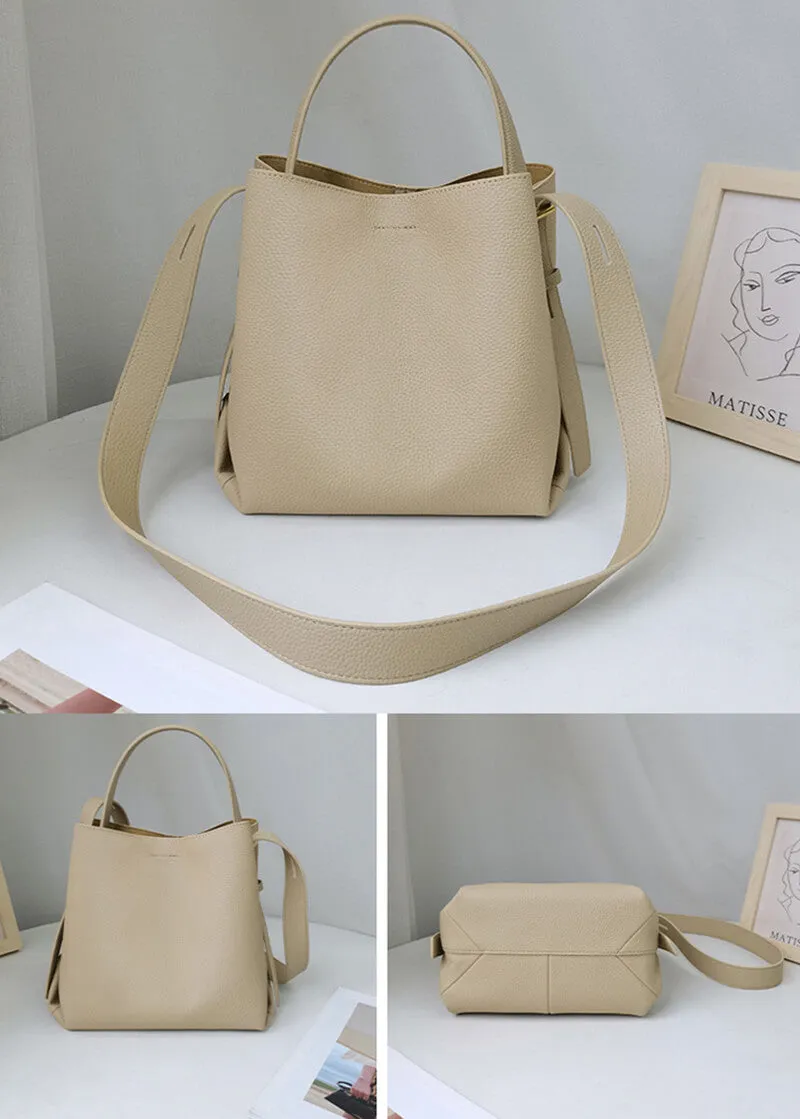 Leather Top Handle Shoulder Bucket Bag