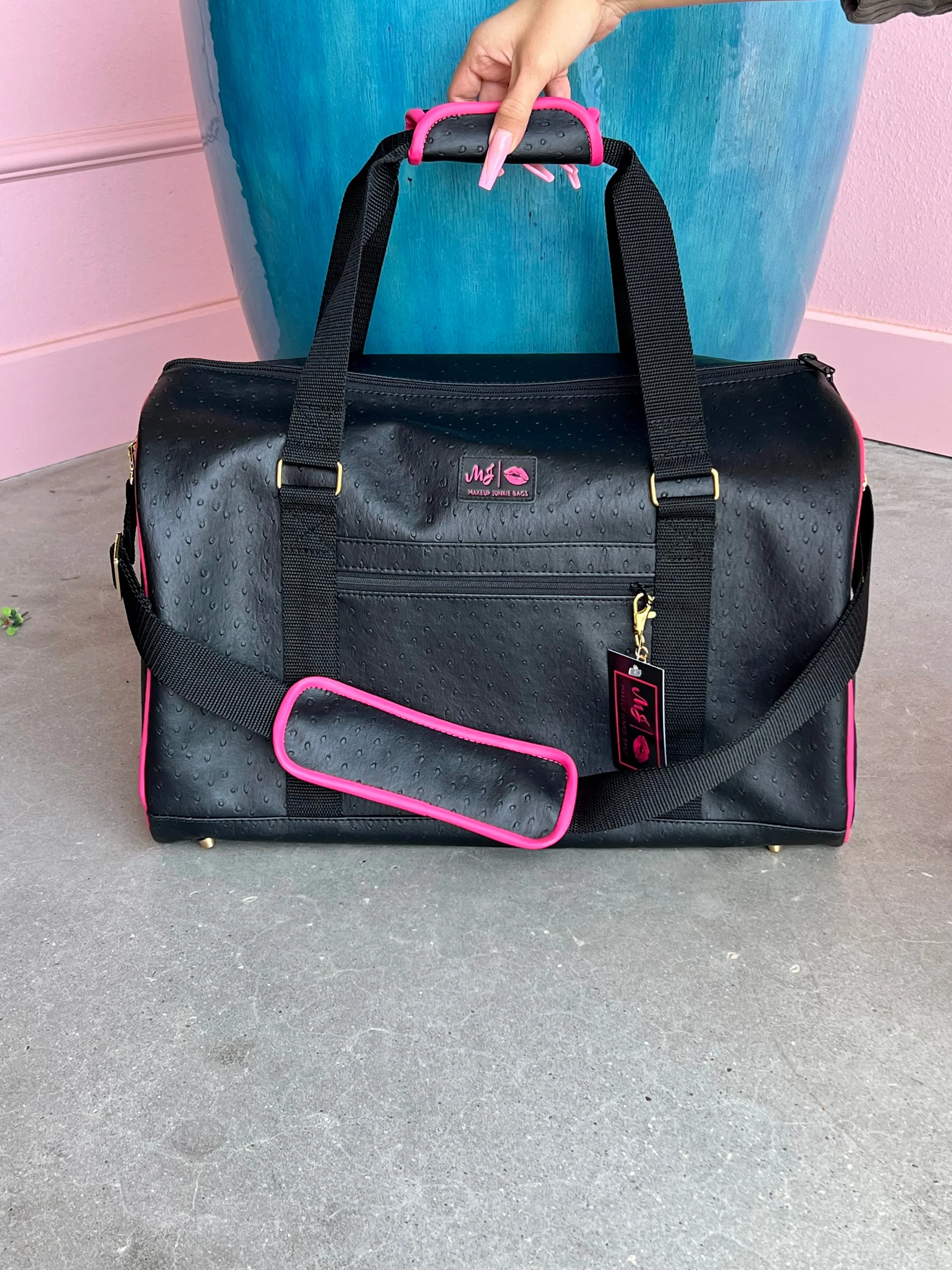 Makeup Junkie Bags - Black Ostrich Duffel Bag [Pre-Order]