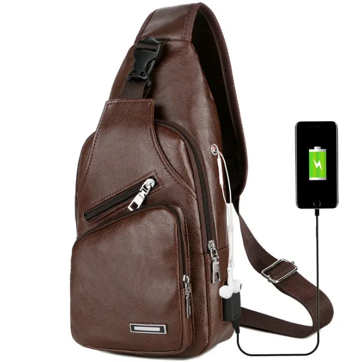 Men's Crossbody Bags Men's USB Chest Bag Designer Messenger bag Leather Shoulder Bags Diagonal Package