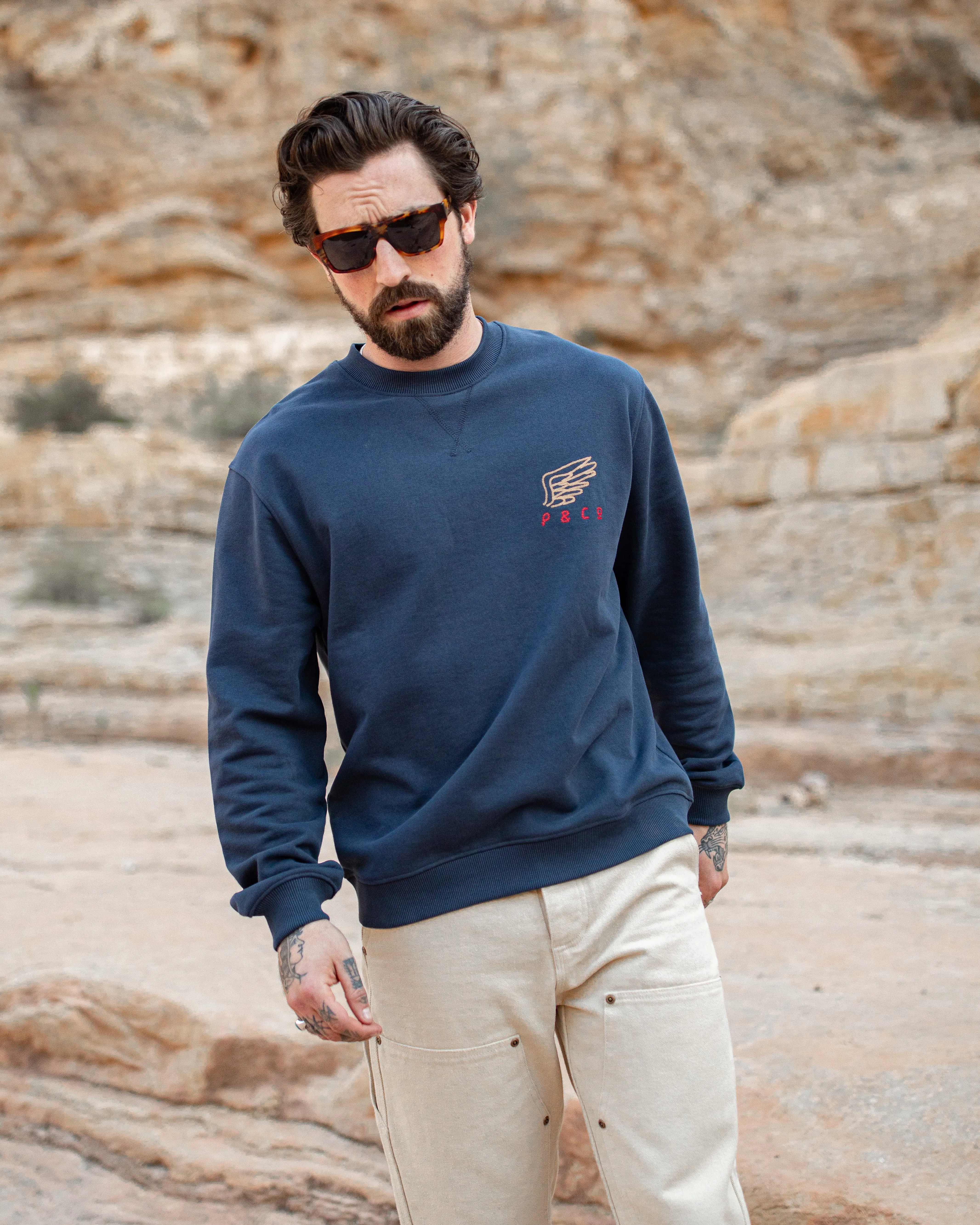 Messenger Embroidered Sweatshirt - Navy