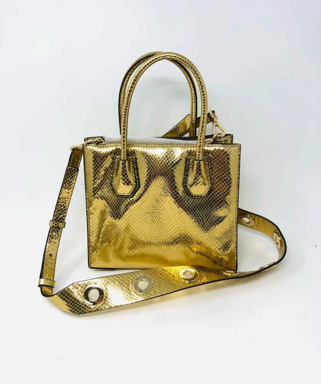 Michael Michael Kors Gold Reptile Metallic NEW Designer Satchel