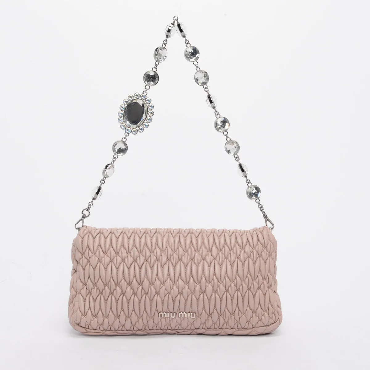 Miu Miu Beige Matelasse Crystal Shoulder Bag