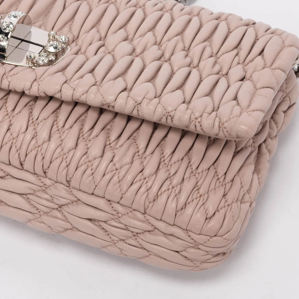 Miu Miu Beige Matelasse Crystal Shoulder Bag