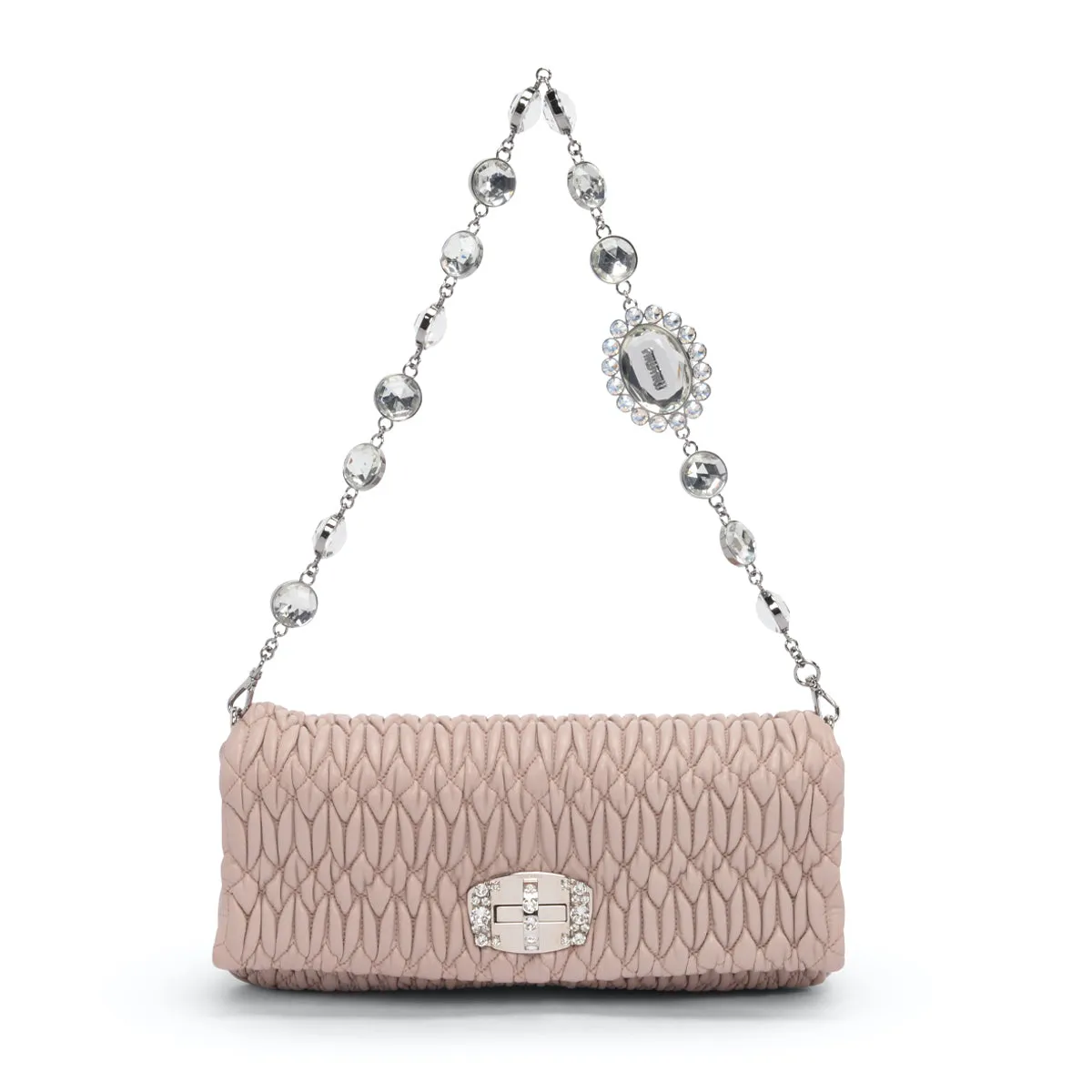 Miu Miu Beige Matelasse Crystal Shoulder Bag