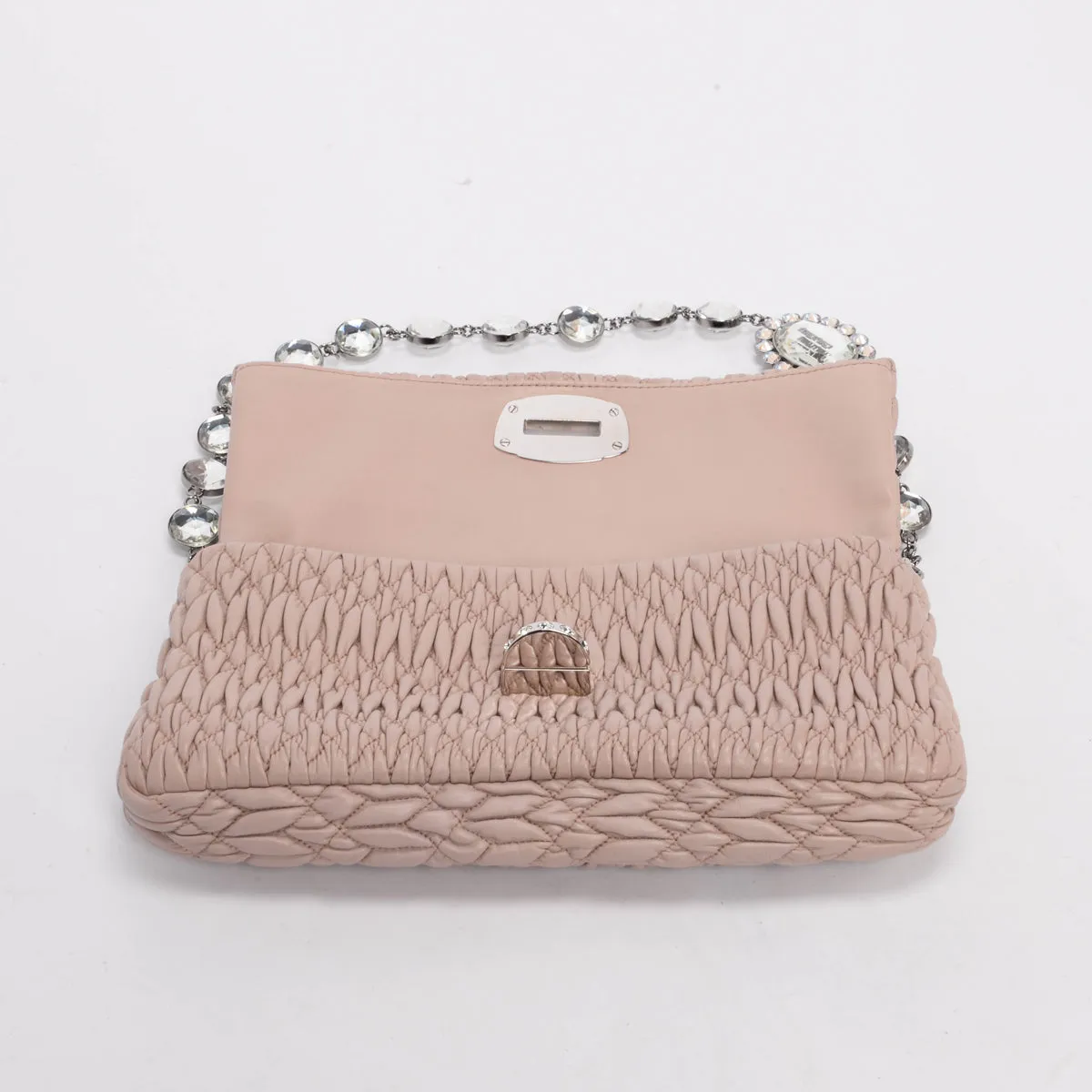 Miu Miu Beige Matelasse Crystal Shoulder Bag