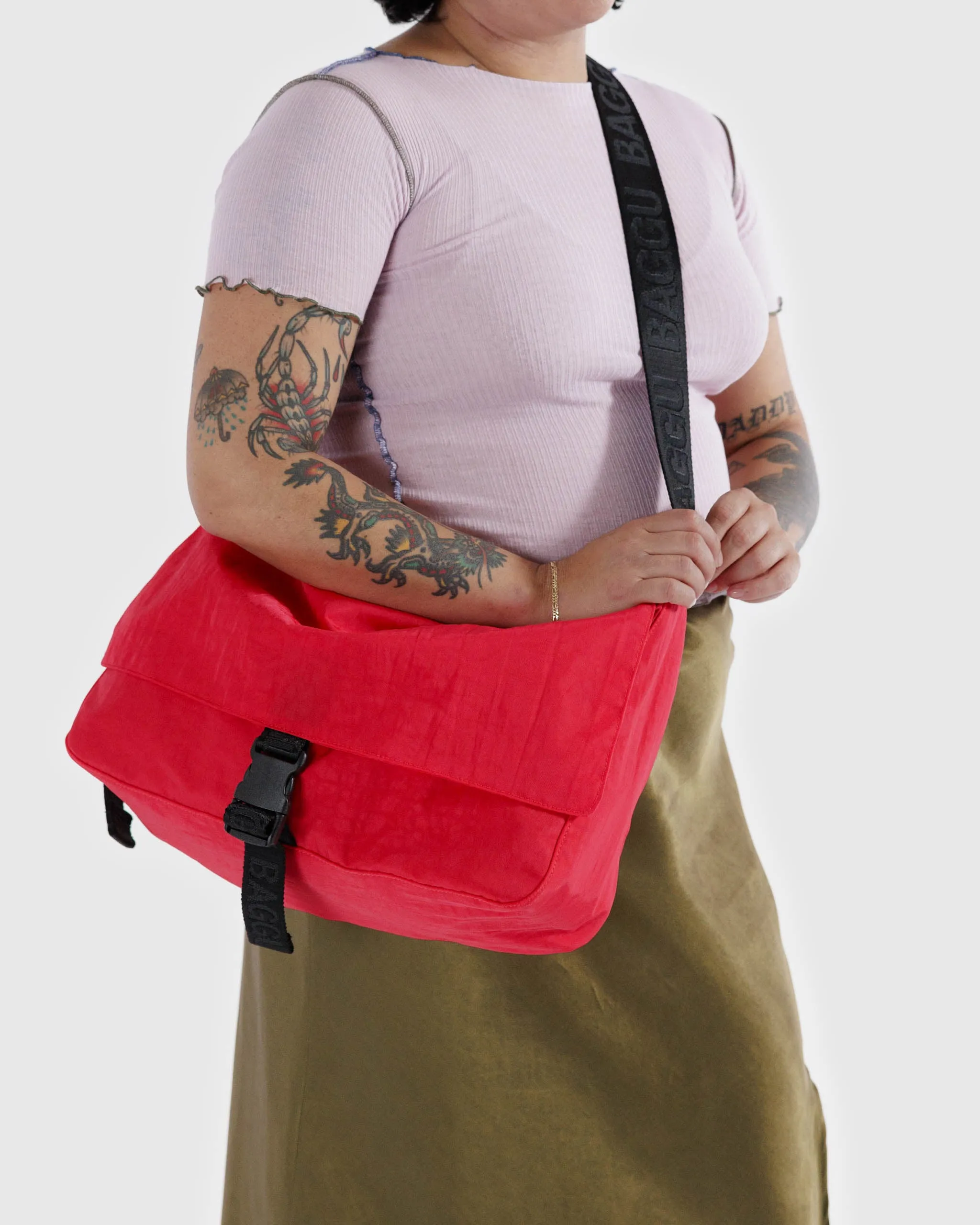 Nylon Messenger Bag in Candy Apple