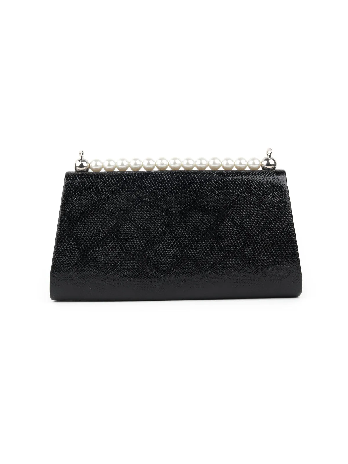 Odette Black Textured And Beads Embellished Clutch For Women