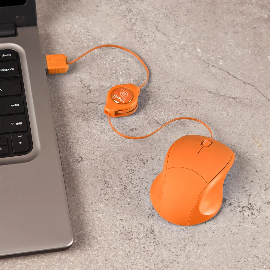 Optical Computer Mouse | Retractable Mouse Cord | Orange