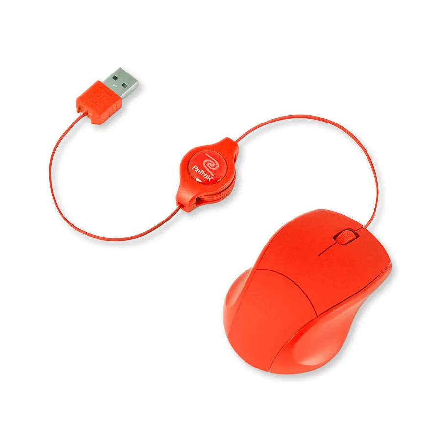 Optical Computer Mouse | Retractable Mouse Cord | Red