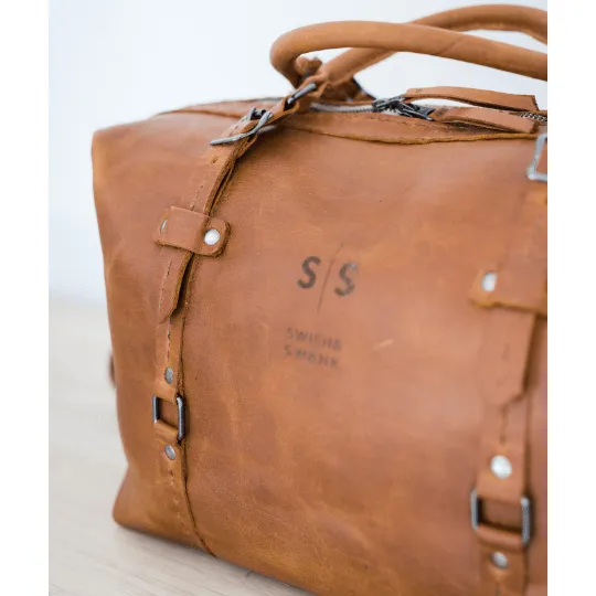 Premium Leather Duffle Bag 2.1  Tan Weekender